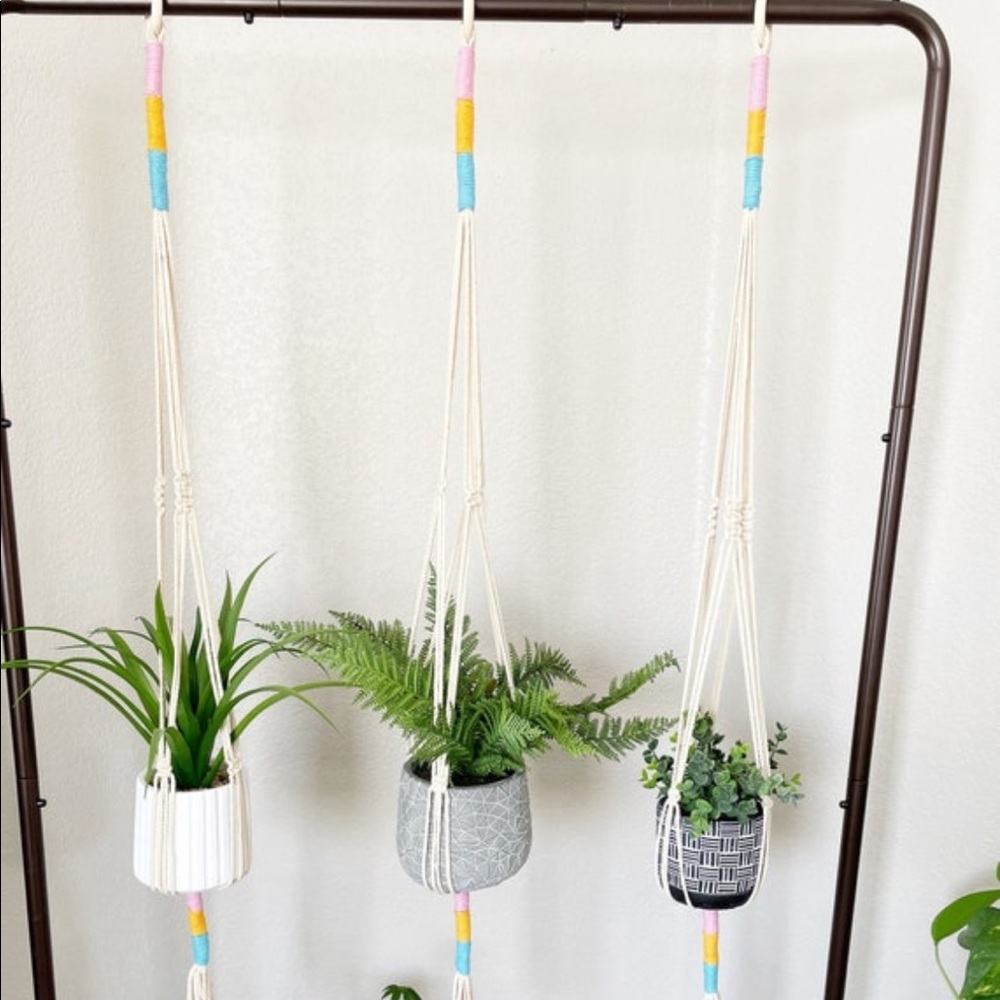 Pastel Rainbow Macrame Plant Hangers - Picture 4 of 7
